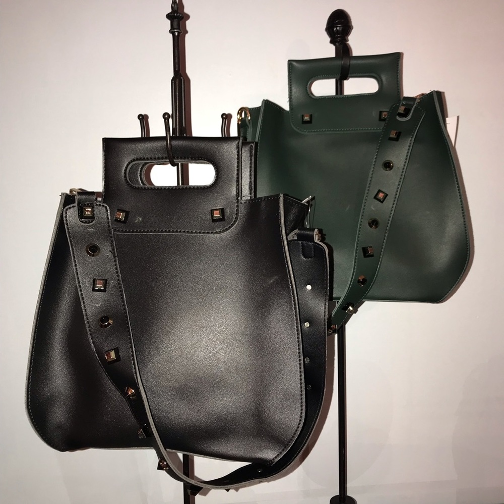 Faux Leather Studded Handbag